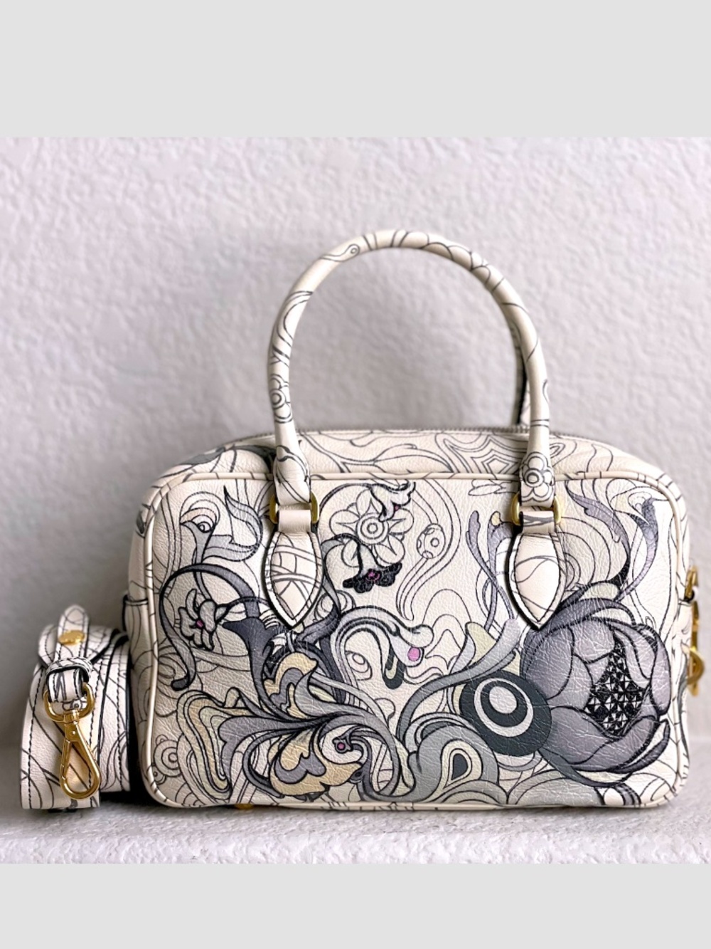 Prada Signature Rabbit Bauletto Calf Leather Shoulder Bag - Picture 2 of 11